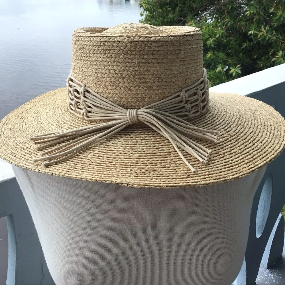 San Diego Hat Company Sandy Beach Women’s Raffia Telescope Boater Wide Brim Hat - Picture 5 of 16